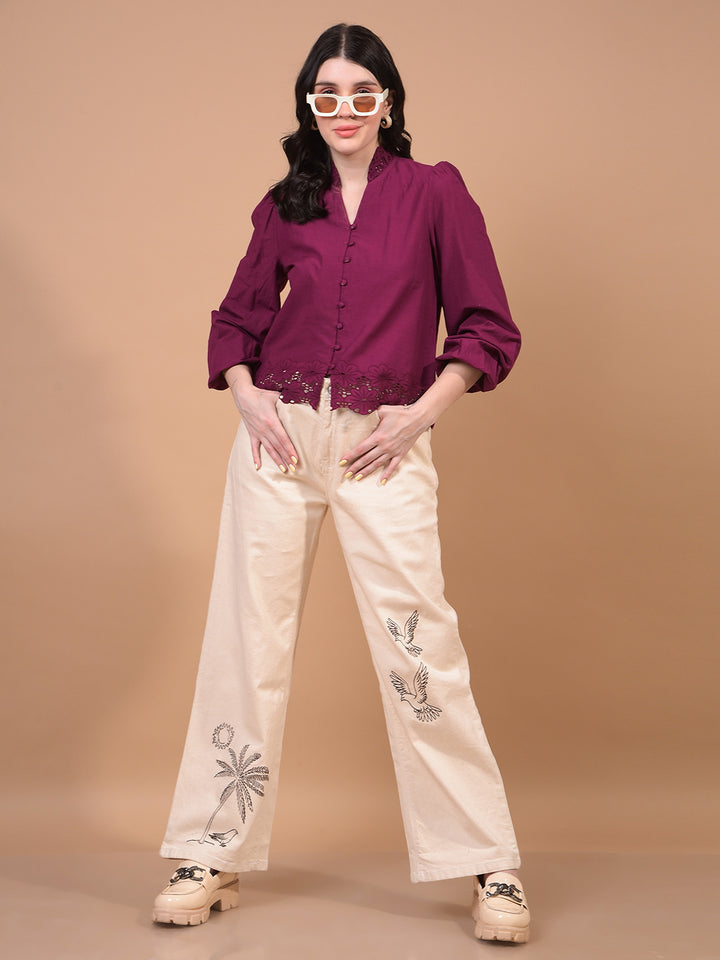 Women's Red V-Neck 100% Cotton Cropped Top-Women Tops-Crimsoune Club