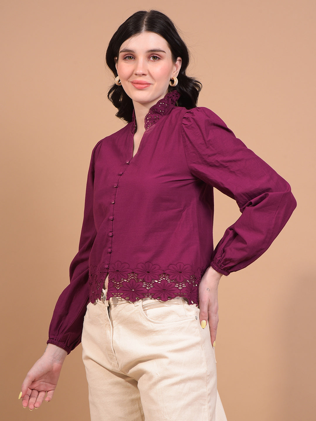 Women's Red V-Neck 100% Cotton Cropped Top-Women Tops-Crimsoune Club