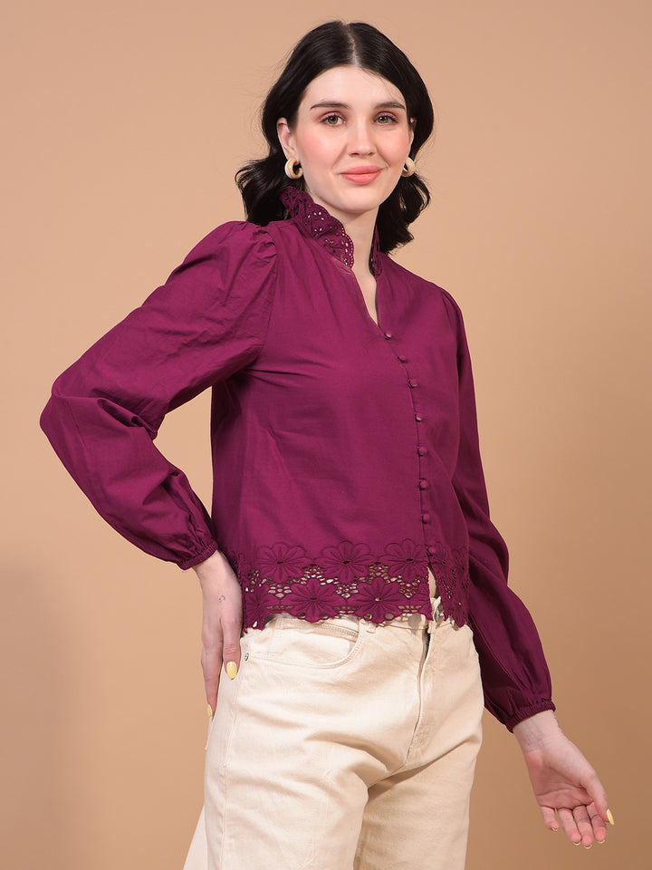 Women's Red V-Neck 100% Cotton Cropped Top-Women Tops-Crimsoune Club