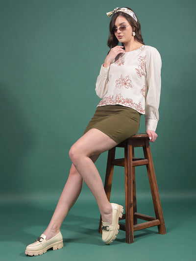 Beige Embroidered Top-Women Tops-Crimsoune Club