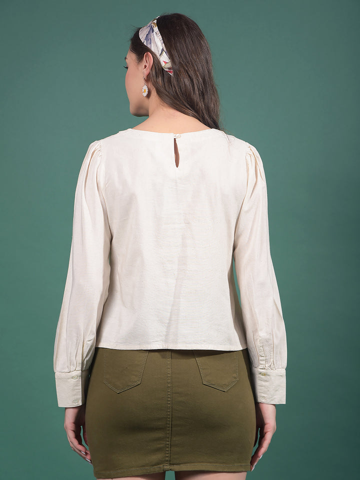Beige Embroidered Top-Women Tops-Crimsoune Club