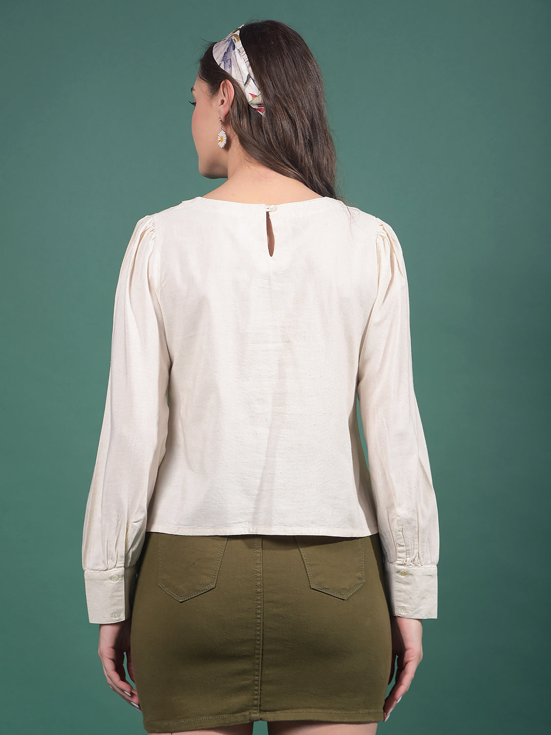 Beige Embroidered Top-Women Tops-Crimsoune Club