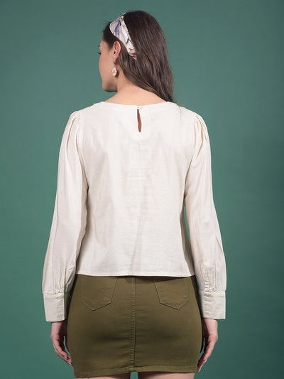 Beige Embroidered Top-Women Tops-Crimsoune Club