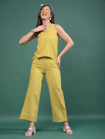 Olive Embroidered Sleeveless Top-Women Tops-Crimsoune Club