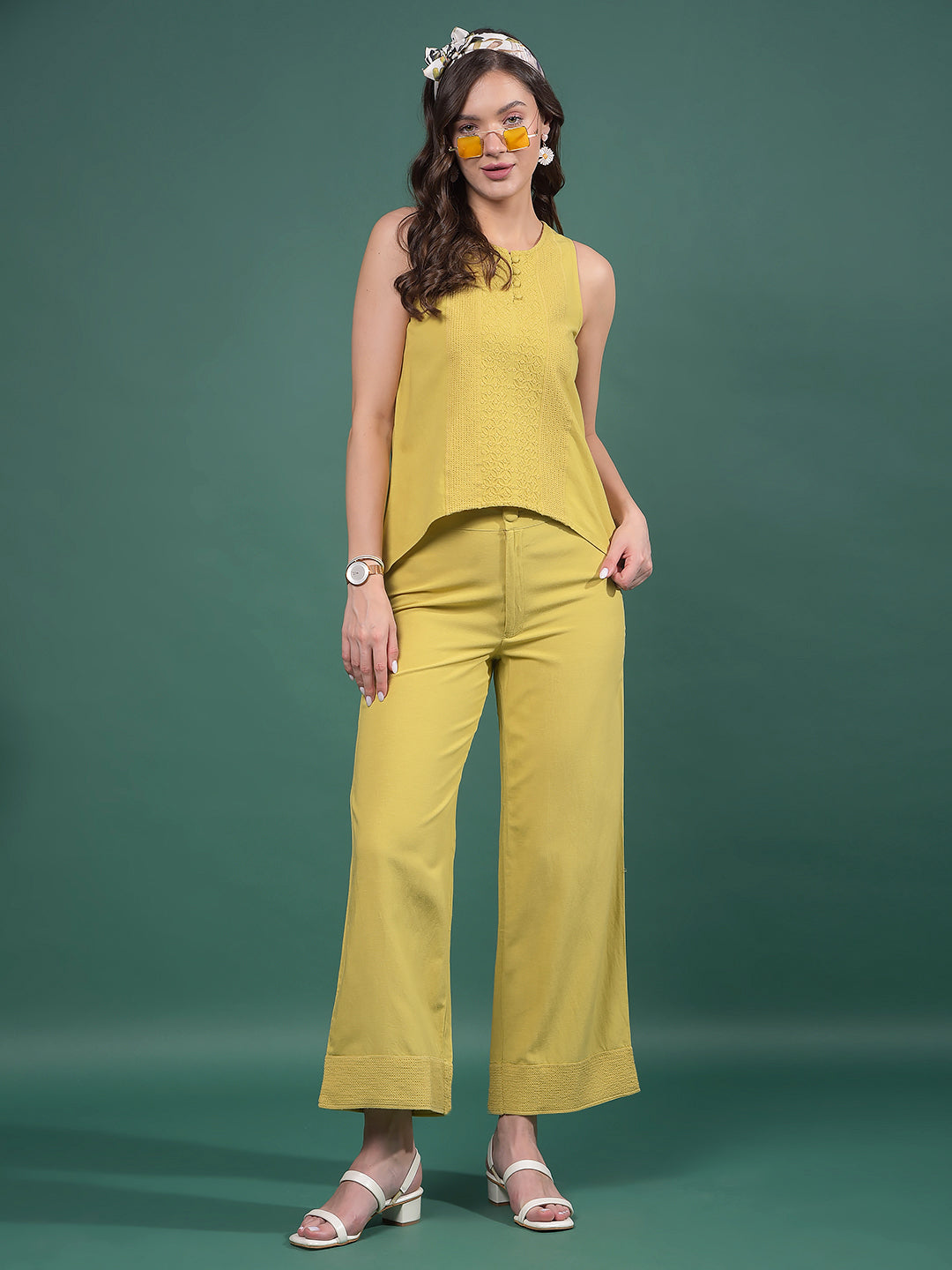 Olive Wide-Leg Trousers-Women Trousers-Crimsoune Club