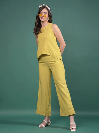 Olive Wide-Leg Trousers-Women Trousers-Crimsoune Club