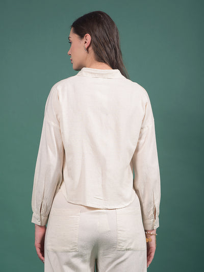 Beige Embroidered Crop Length Shirt-Women Shirts-Crimsoune Club