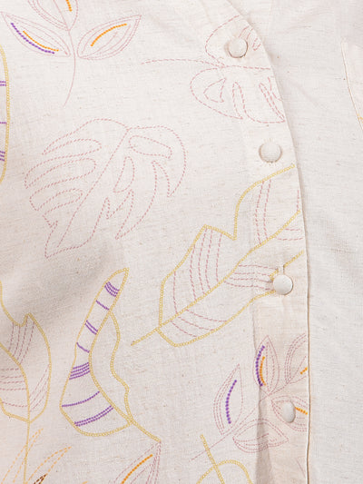 Beige Embroidered Crop Length Shirt-Women Shirts-Crimsoune Club