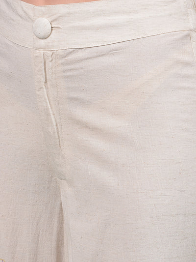 Beige Floral Print Wide-Leg Trousers-Women Trousers-Crimsoune Club
