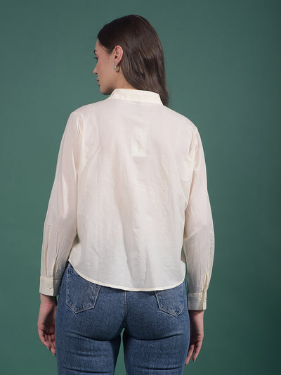 Cream Embroidered 100% Cotton Shirt-Women Shirts-Crimsoune Club