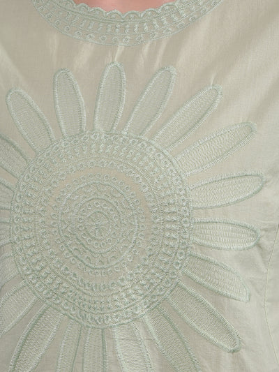 Green Embroidered 100% Cotton Top-Women Tops-Crimsoune Club