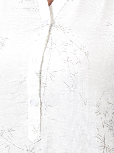 Women's White Floral Print V-Neck Top-Women Tops-Crimsoune Club