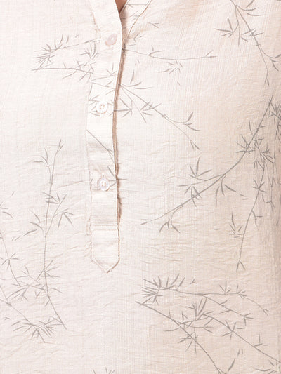 Women's Beige Floral Print V-Neck Top-Women Tops-Crimsoune Club