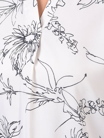 Women's White Floral Print V-Neck Top-Women Tops-Crimsoune Club