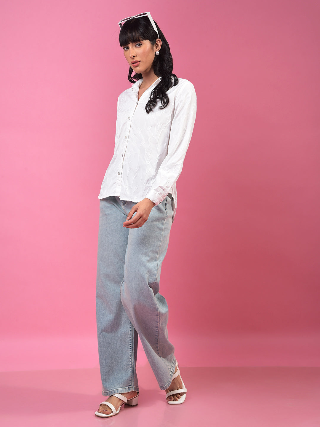White Embroidered Shirt-Women Shirts-Crimsoune Club