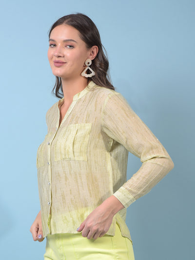 Women's Green Embellished V-Neck Semi Sheer Shirt-Women Shirts-Crimsoune Club