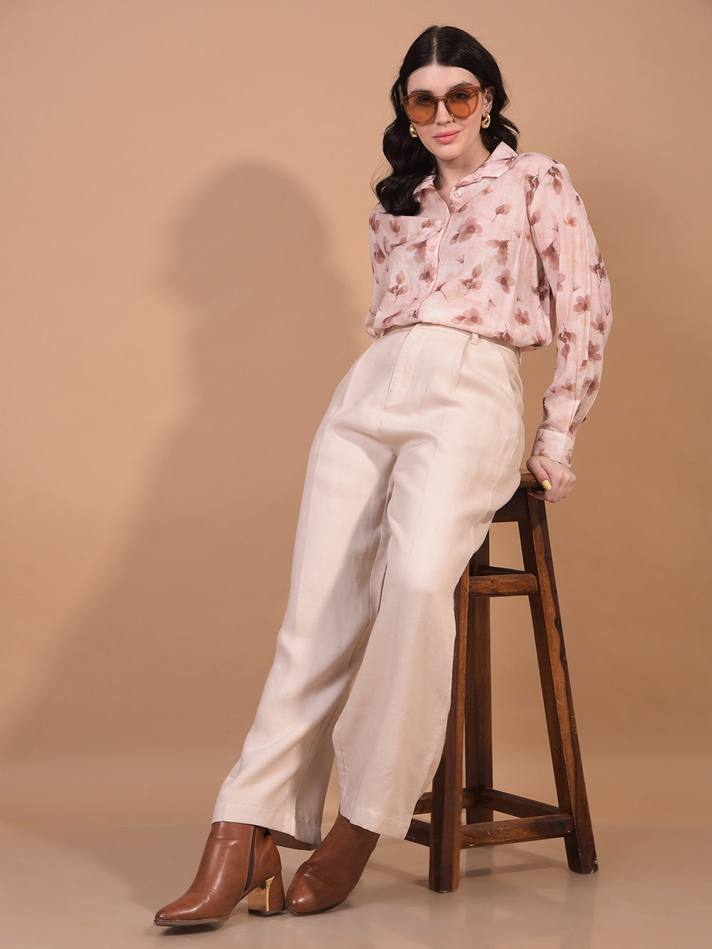 Women's Pink Floral Print Shirt-Women Shirts-Crimsoune Club