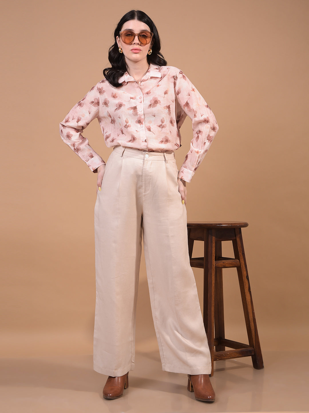 Women's Pink Floral Print Shirt-Women Shirts-Crimsoune Club