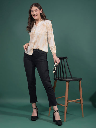 Beige Abstract Print Shirt-Women Shirts-Crimsoune Club