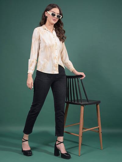 Beige Abstract Print Shirt-Women Shirts-Crimsoune Club