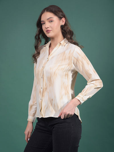 Beige Abstract Print Shirt-Women Shirts-Crimsoune Club