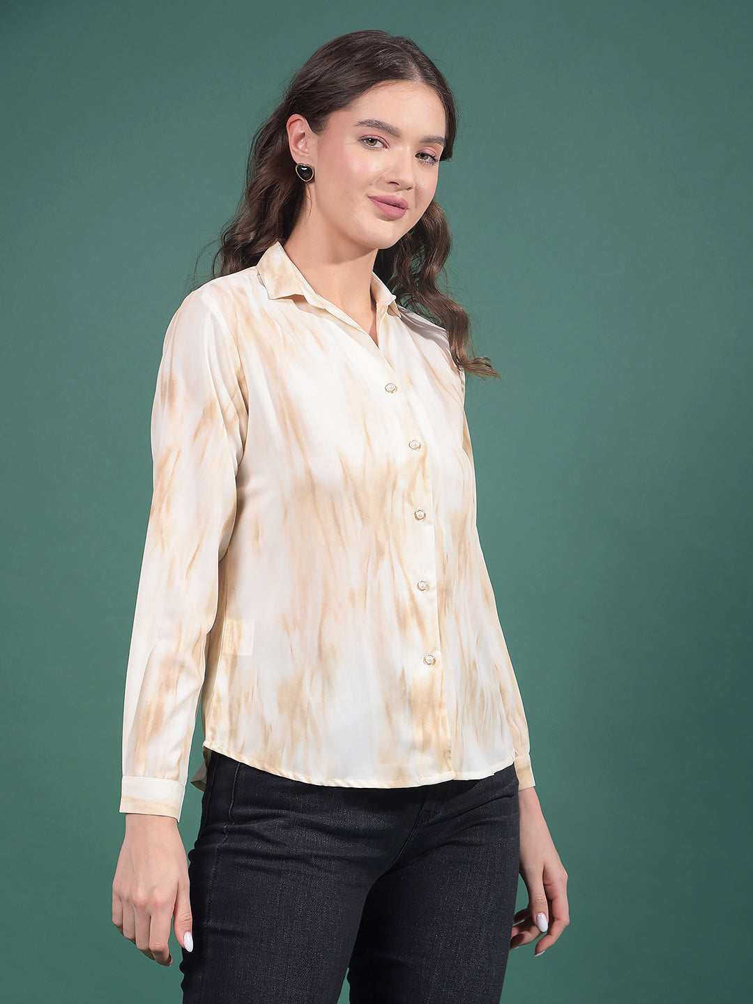 Beige Abstract Print Shirt-Women Shirts-Crimsoune Club