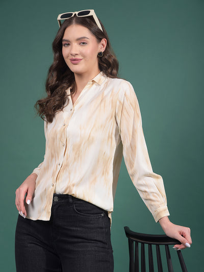 Beige Abstract Print Shirt-Women Shirts-Crimsoune Club
