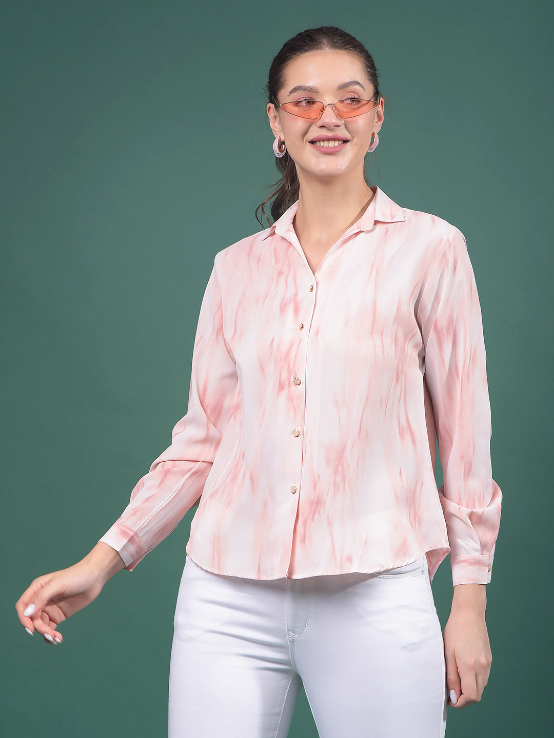 Pink Abstract Print Shirt-Women Shirts-Crimsoune Club
