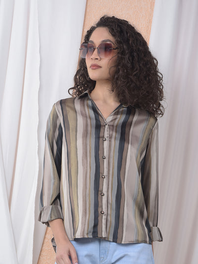 Brown Printed Shirt-Women Shirts-Crimsoune Club