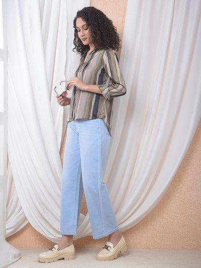 Brown Printed Shirt-Women Shirts-Crimsoune Club