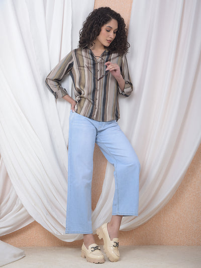 Brown Printed Shirt-Women Shirts-Crimsoune Club