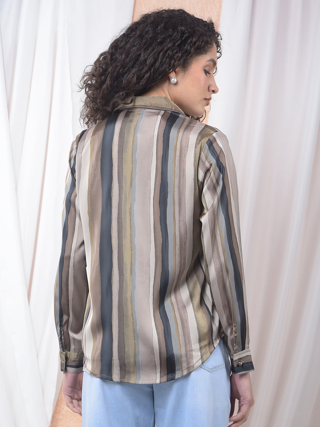 Brown Printed Shirt-Women Shirts-Crimsoune Club