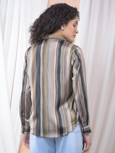 Brown Printed Shirt-Women Shirts-Crimsoune Club