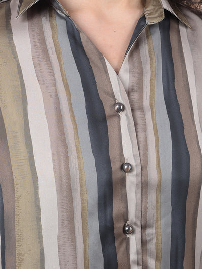 Brown Printed Shirt-Women Shirts-Crimsoune Club