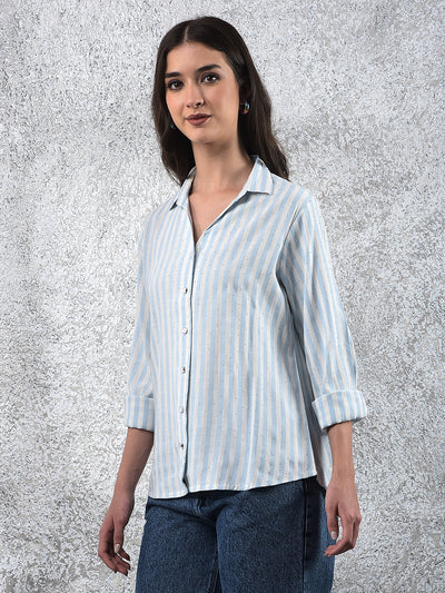 Skyline Blue Sparkle Stripes Shirt-Women Shirts-Crimsoune Club