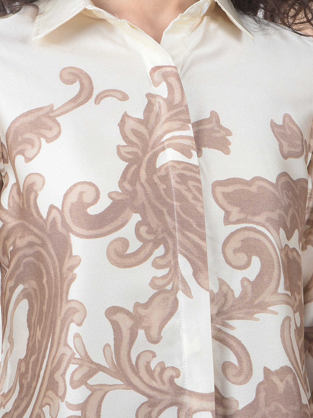 Brown Floral Print Shirt-Women Shirts-Crimsoune Club