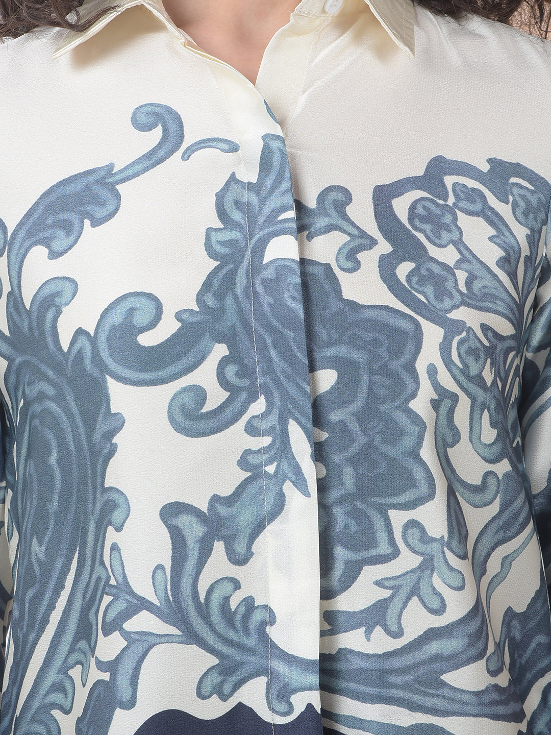 Azure Blossom Print Shirt-Women Shirts-Crimsoune Club