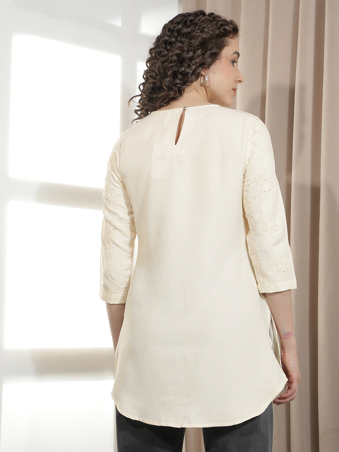Regal Cream Embroidered Kurta-Women Kurtas-Crimsoune Club