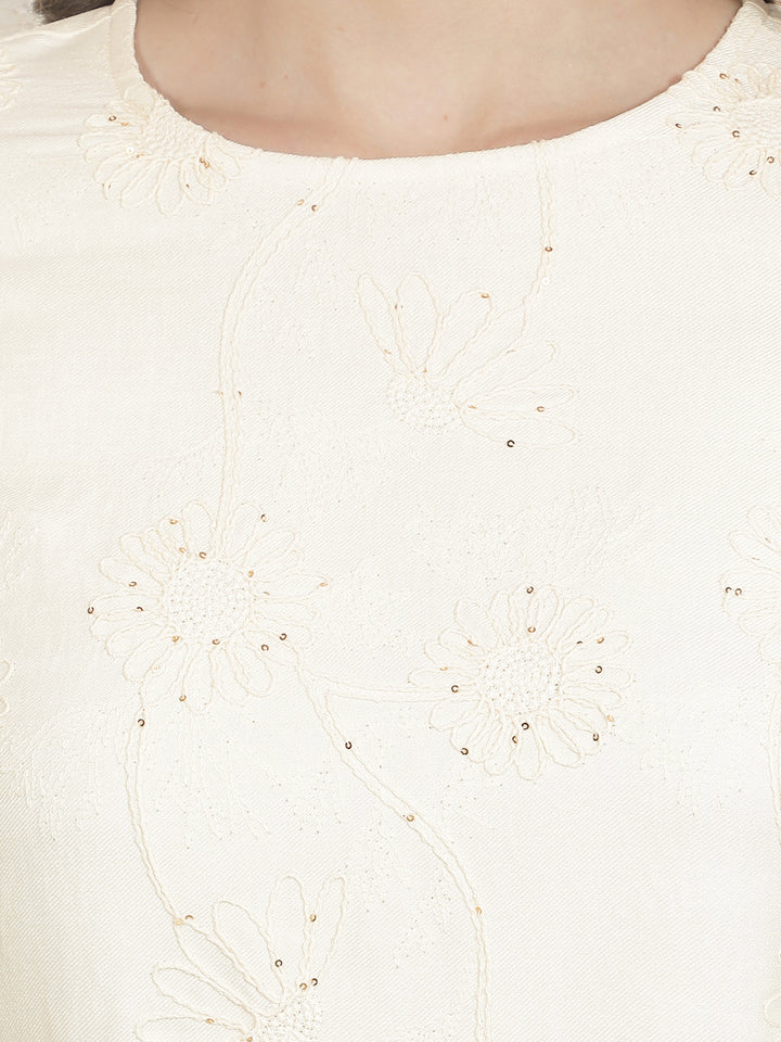 Regal Cream Embroidered Kurta-Women Kurtas-Crimsoune Club