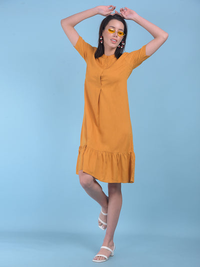 Yellow A-Line Dress-Women Dresses-Crimsoune Club