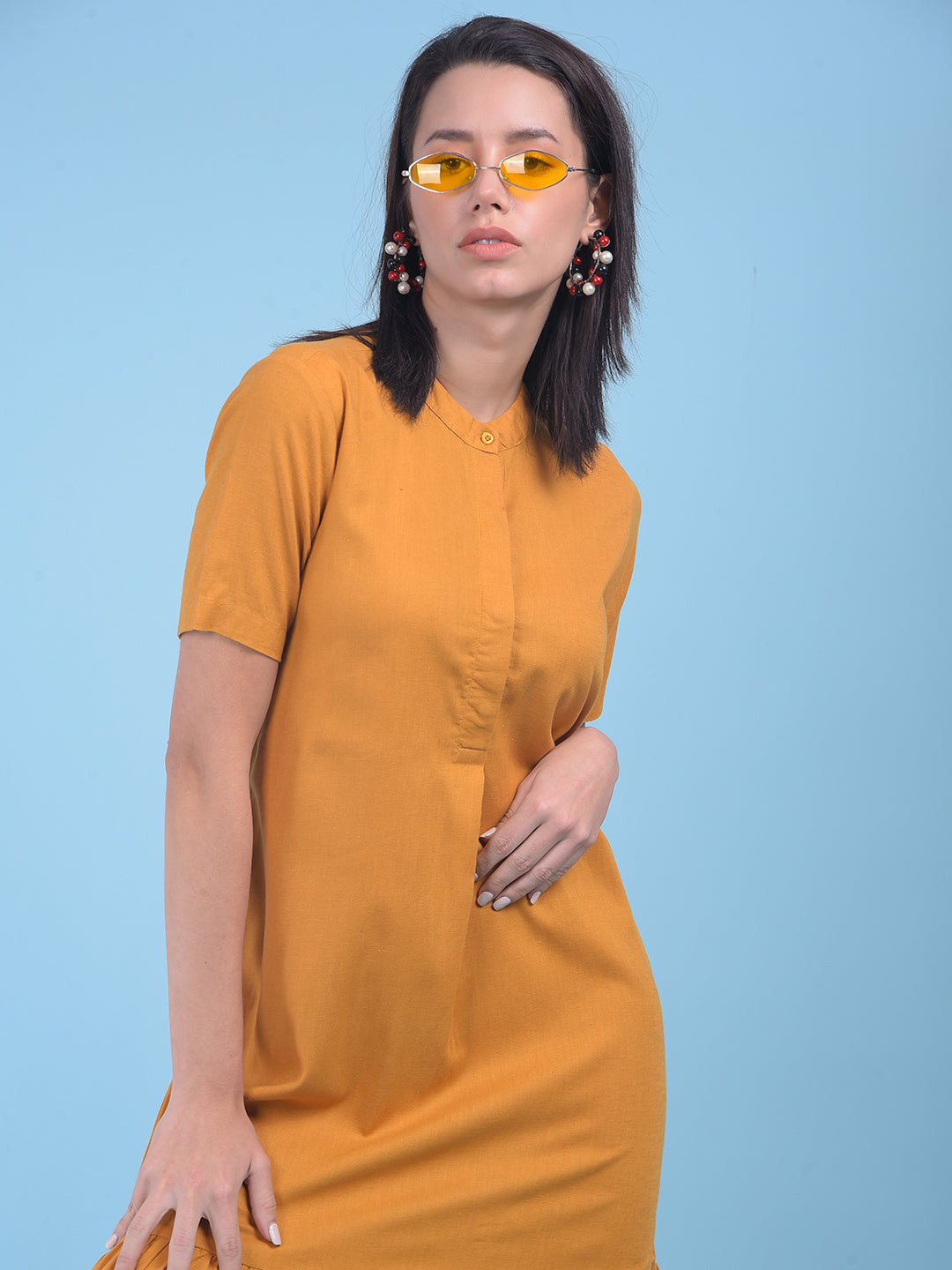 Yellow A-Line Dress-Women Dresses-Crimsoune Club