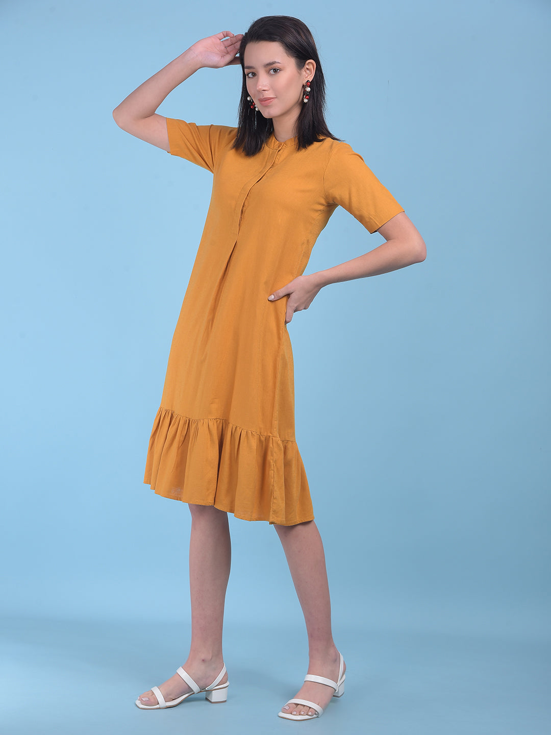 Yellow A-Line Dress-Women Dresses-Crimsoune Club