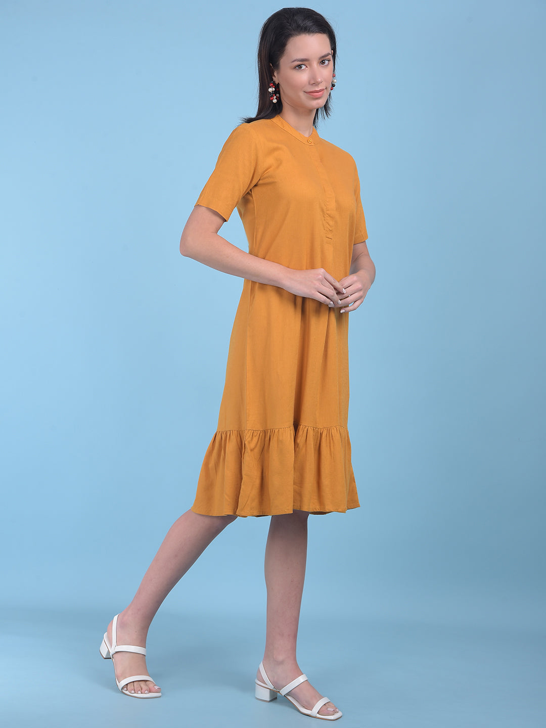 Yellow A-Line Dress-Women Dresses-Crimsoune Club