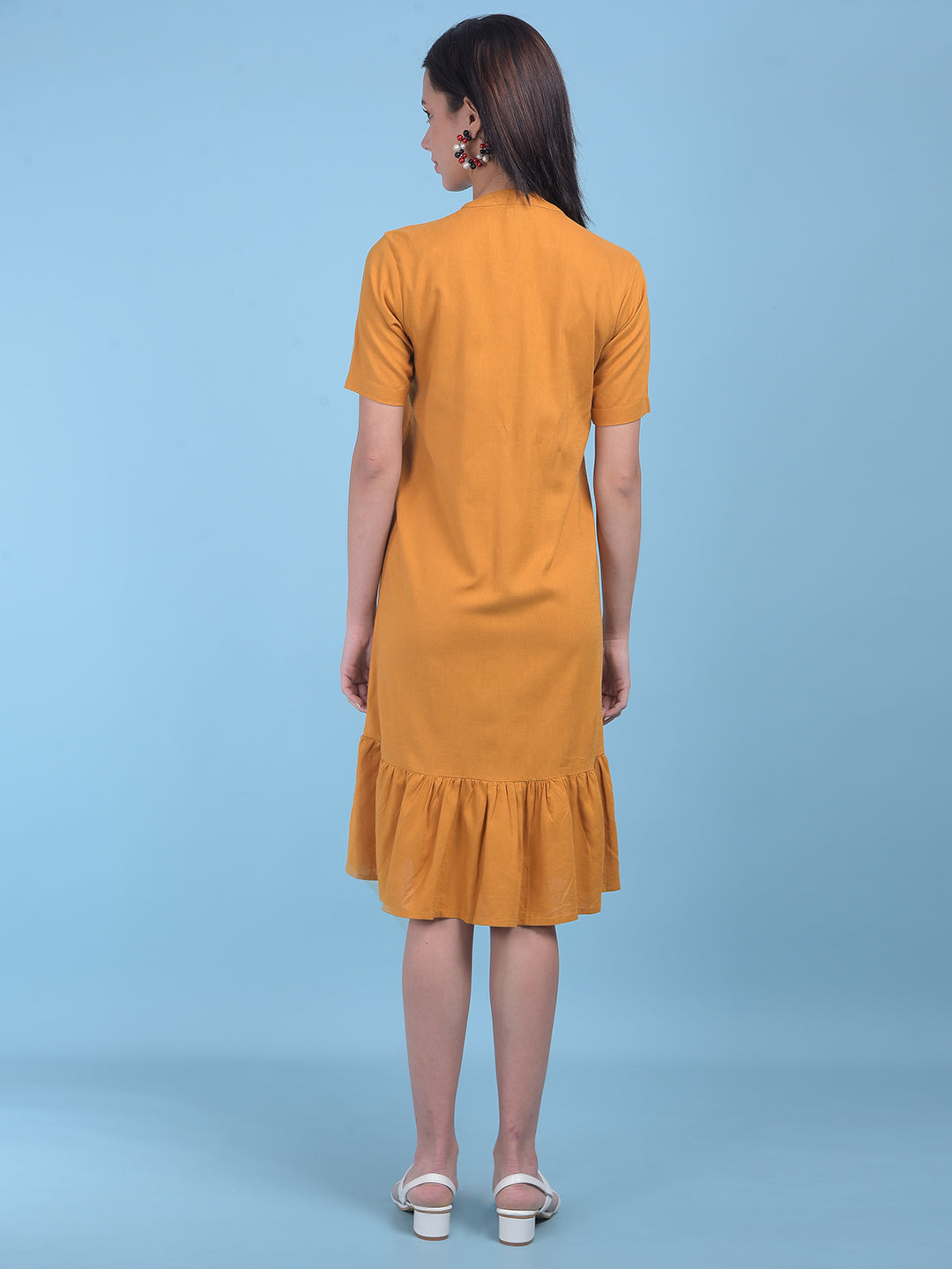 Yellow A-Line Dress-Women Dresses-Crimsoune Club