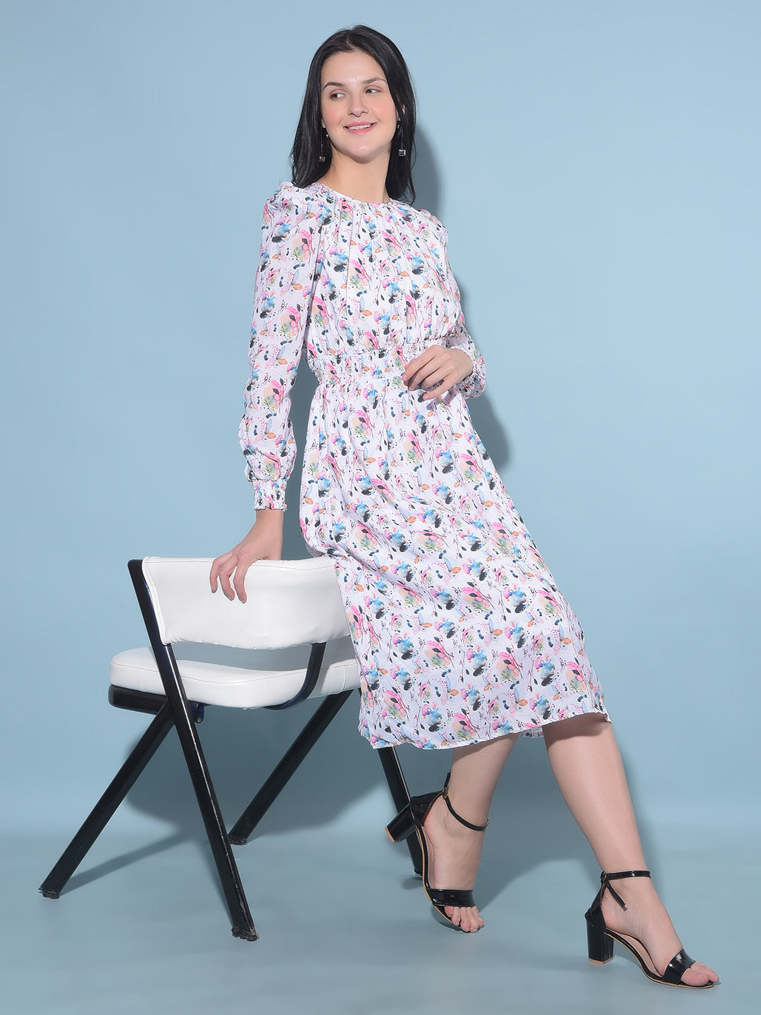 Multi Color Floral Print A-Line Dress-Women Dresses-Crimsoune Club