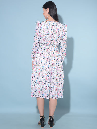 Multi Color Floral Print A-Line Dress-Women Dresses-Crimsoune Club