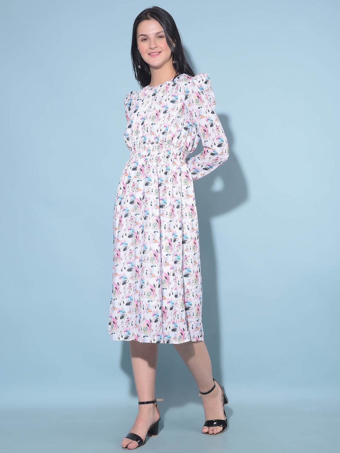 Multi Color Floral Print A-Line Dress-Women Dresses-Crimsoune Club