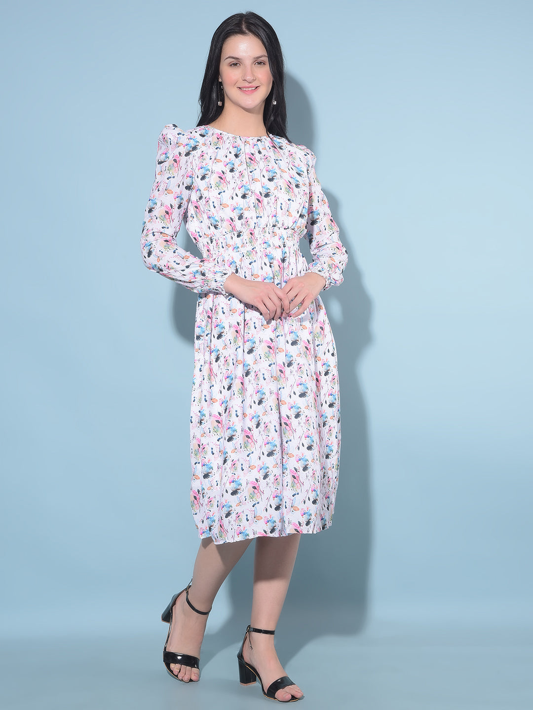 Multi Color Floral Print A-Line Dress-Women Dresses-Crimsoune Club