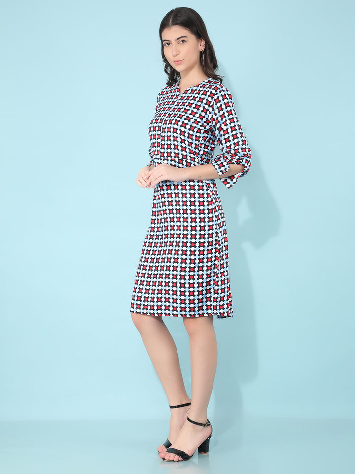 Multi Color Printed A-Line Dress-Women Dresses-Crimsoune Club