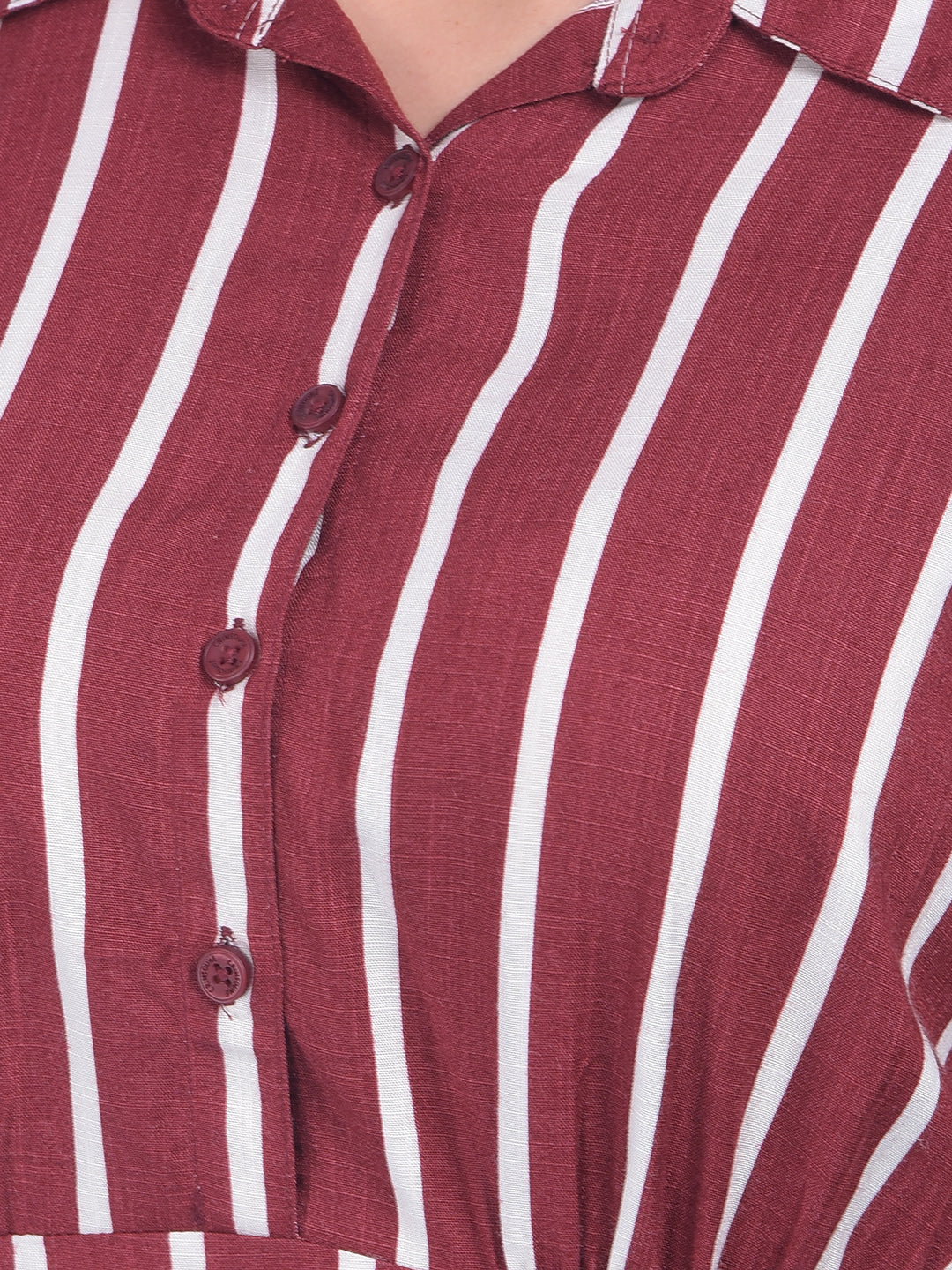 Maroon Vertical Striped A-Line Dress-Women Dresses-Crimsoune Club